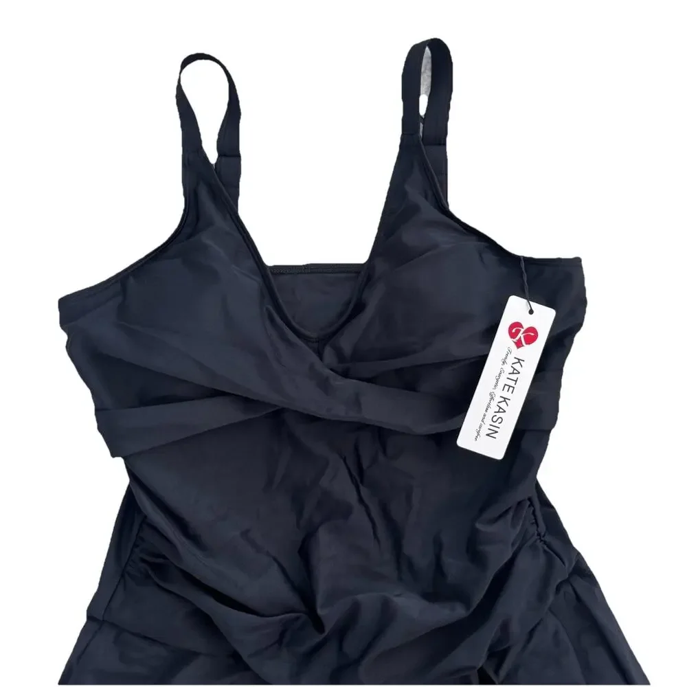 New Kate Kasin Black Swimsuit ONEPIECE Swim Dress L Vaca Beach Coastal - Picture 2 of 7